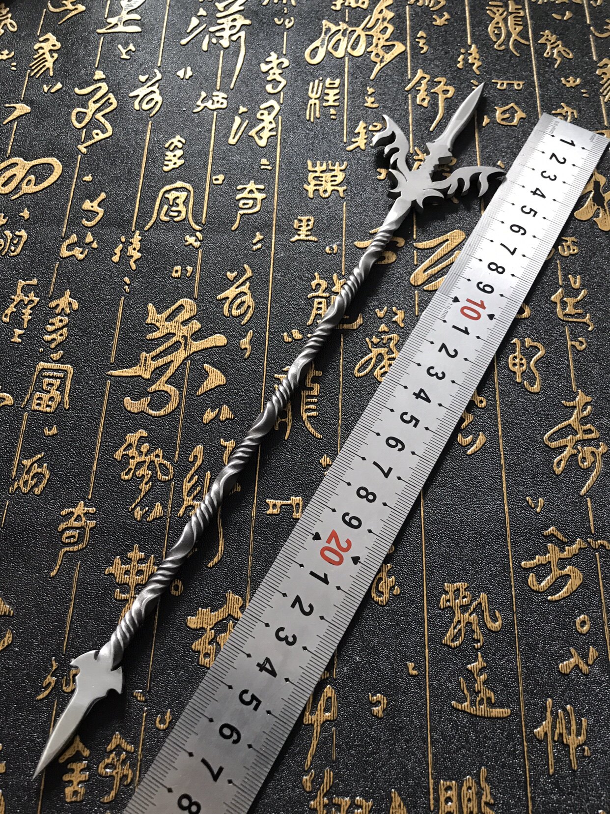 diy老高手工304不锈钢凤翅镏金镋兵器模型兵人配件玄关摆件