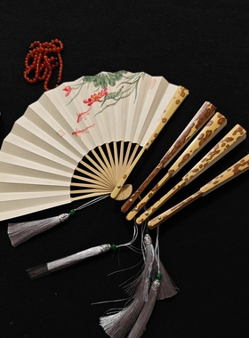 五寸六寸梅妃迷你文玩手绘扇子