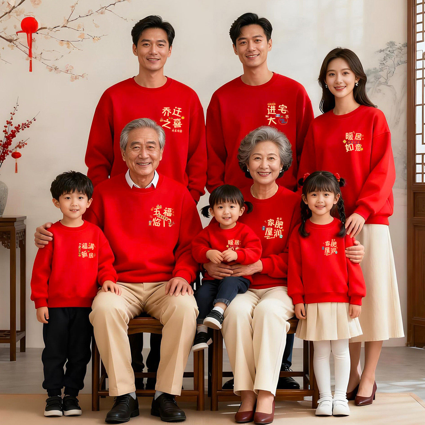 一家三四六口红色亲子家庭装喜庆卫衣全家福搬家进宅大吉乔迁之喜,淘宝优惠券,粉丝福利购,淘宝优惠卷