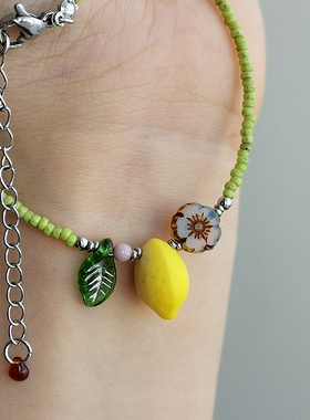花糖｜捷克琉璃黄色小柠檬小众设计感清新甜美轻复古串珠项链