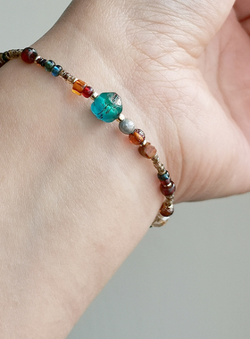 女性捷克琉璃轻复古蓝色串珠手链