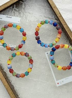 花糖｜尼泊尔搅胎珠海岛度假风格彩珠琉璃手链装饰小清新风
