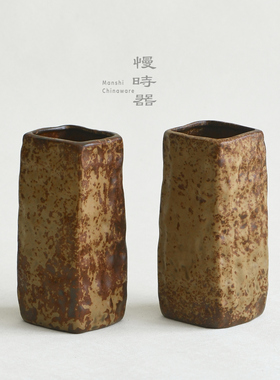 复古方形高款陶制花瓶水培插花器