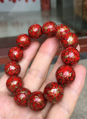 大漆珠红金手串福州脱胎漆器