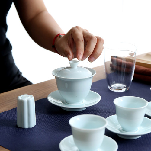 青瓷茶艺教学茶具套组红茶功夫盖碗套装茶艺师考试培训陶瓷便携包 - 图1