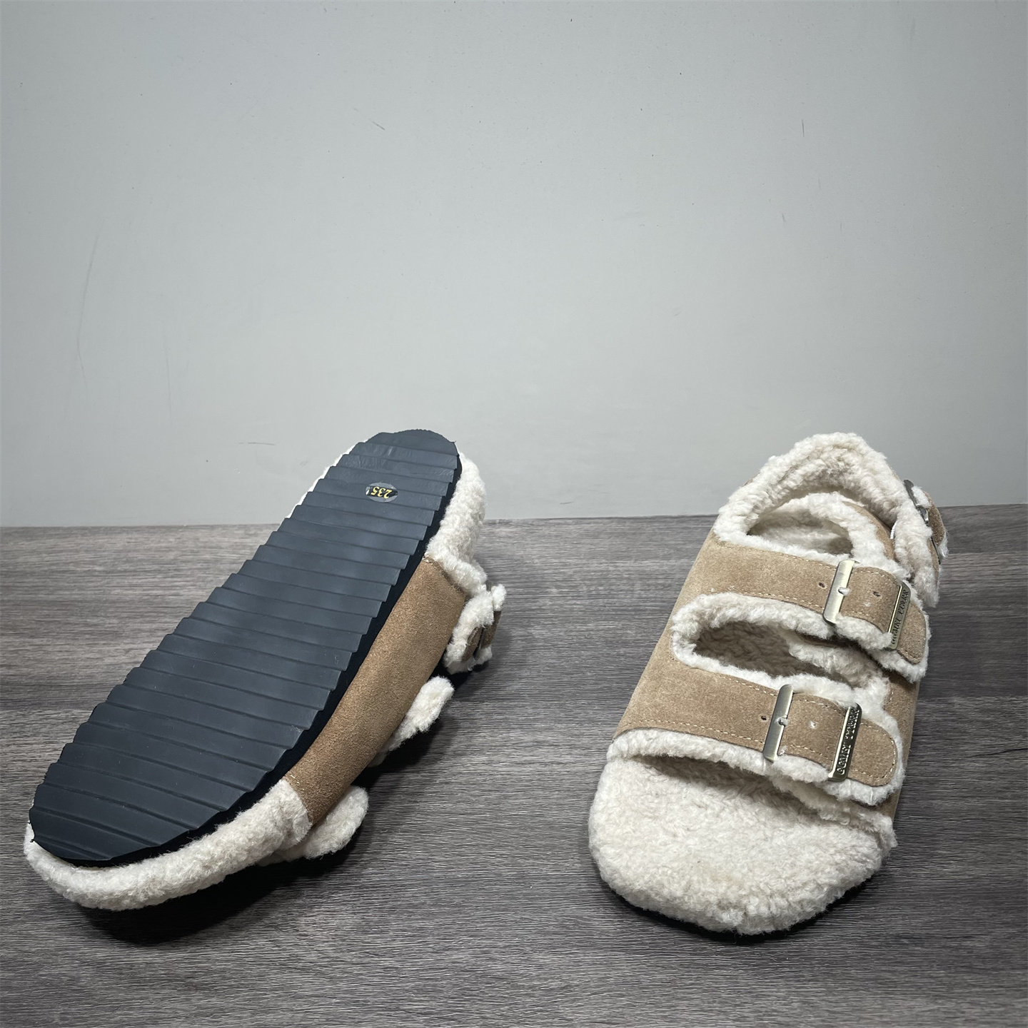 断码处理秋冬新款保暖双扣带厚底休闲真皮毛毛凉鞋女后绊带勃肯鞋,淘宝优惠券,粉丝福利购,淘宝优惠卷