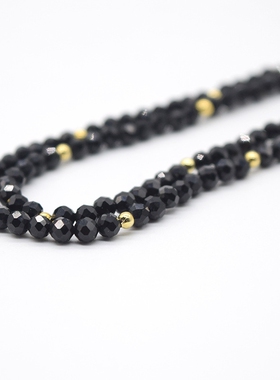 天然黑玛瑙隔珠925银项链小众潮酷创意设计4m黑玛瑙间隔项链