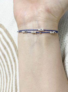 S925纯银小鱼手编绳锦鲤手绳超细可调节送闺蜜礼物简约百搭可爱