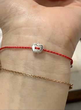 S925纯银苹果绿手绳手工编织闺蜜手链小众设计高颜值送情侣礼物