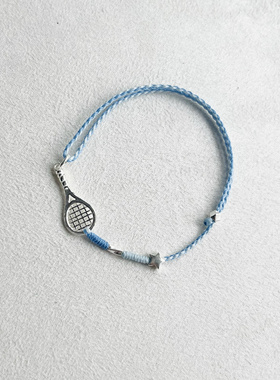 S925纯银网球拍手绳可调节手编绳闺蜜礼物学生礼物清冷感