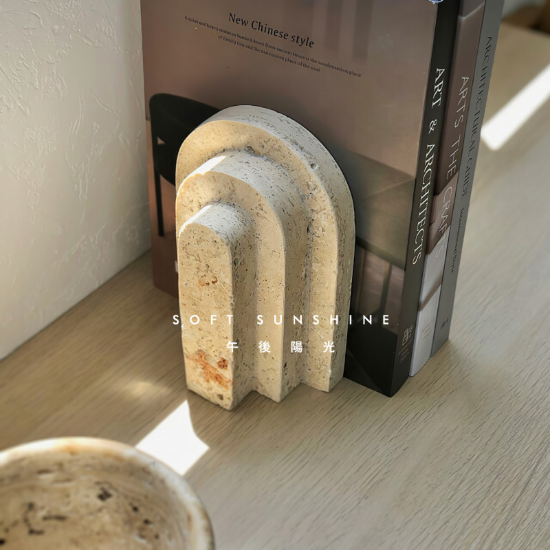侘寂风黄洞大理石书柜茶几办公桌面书房卧室书立书档软装饰品摆件,淘宝优惠券,粉丝福利购,淘宝优惠卷