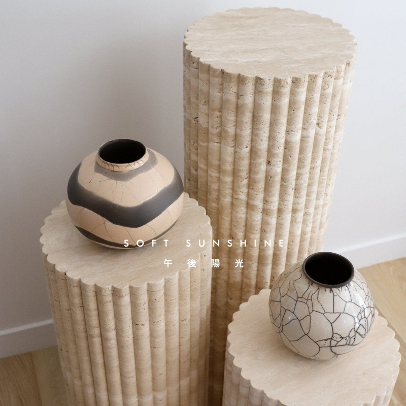 黄洞石开槽圆柱体雕塑台电视柜落地摆件底座酒店客厅装饰展示柱子,淘宝优惠券,粉丝福利购,淘宝优惠卷