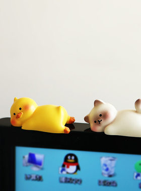 电脑显示器迷你摆件屏幕导航趴趴公仔汽车显示屏中控台车用品装饰