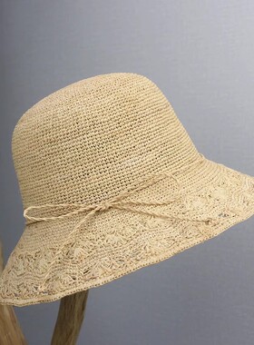 渔夫帽出游休闲女夏手工拉菲草