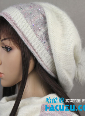 女士羊毛两件套冬季帽子围巾