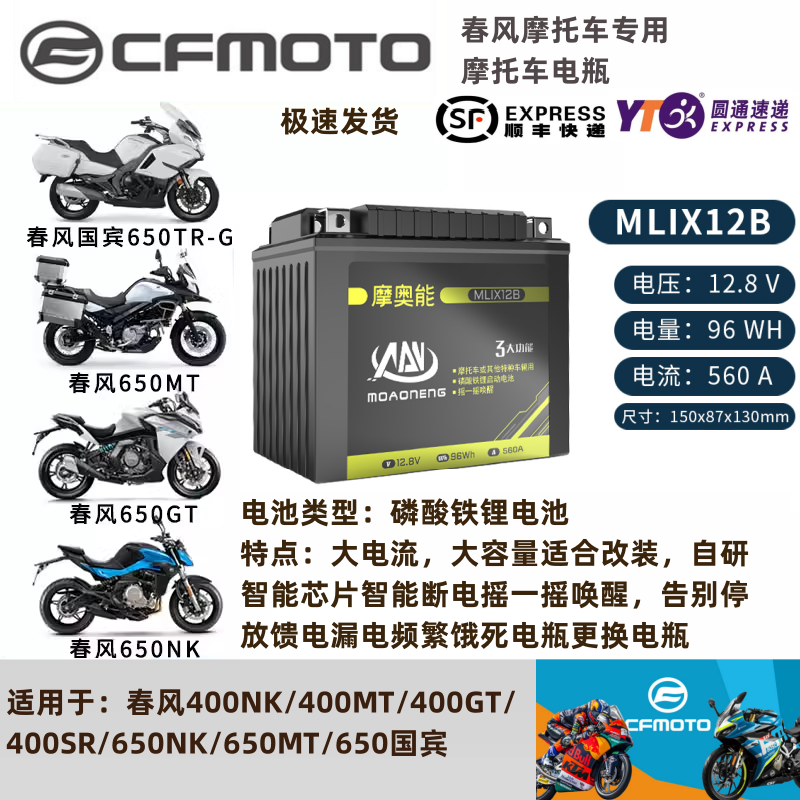 春风ST狒狒150NK250NKSR400NKGT650NK/MT国宾700CLX800MT摩托电瓶-图3