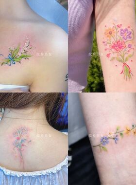 仙气彩色花束纹身贴 韩式郁金香百合花手臂遮瑕持纹身贴贴