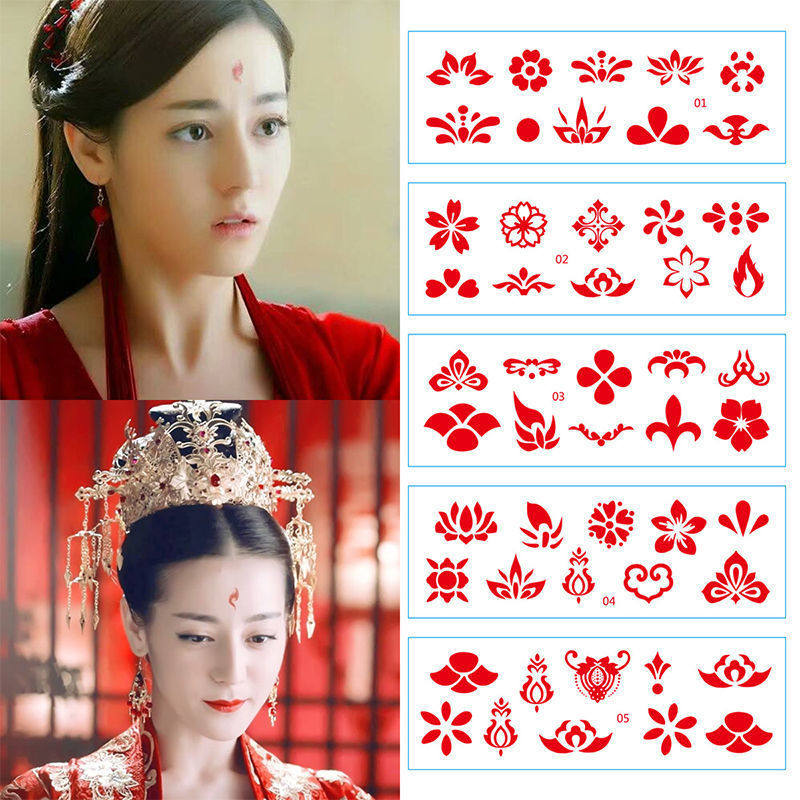 纹身贴眉心花钿舞台妆汉服古装花印美人儿童表演额头脸部胸手脚贴