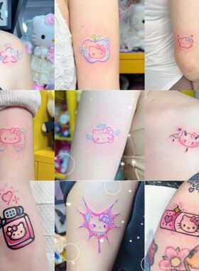 新款线条蝴蝶结HelloKitty猫纹身贴可爱卡通软萌少女学生手腕可洗