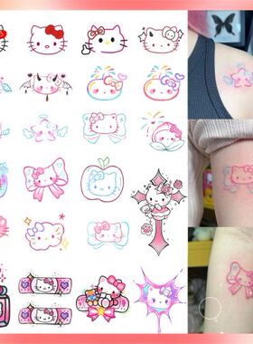 彩色少女HelloKitty凯蒂猫卡通可爱萌妹闺蜜手腕防水纹身贴纸