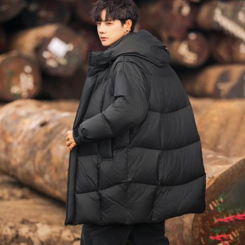 中长款轻薄羽绒服男士冬季潮流新款青少年羽绒衣外套2024连帽男装 - 图3