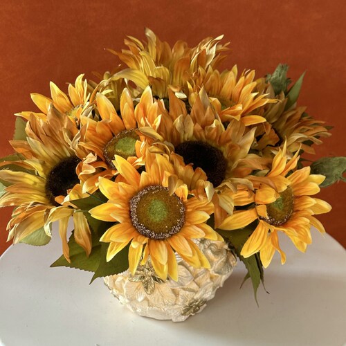 向日葵仿真假花摆件树脂花瓶插花盆栽客厅冰箱装饰花卉摆设家居 - 图0