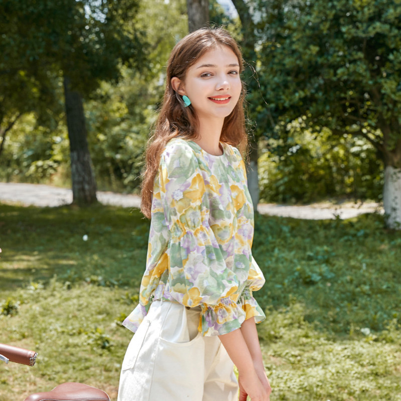 三彩2020夏季新款方领短款纯棉衬衫 三彩衬衫