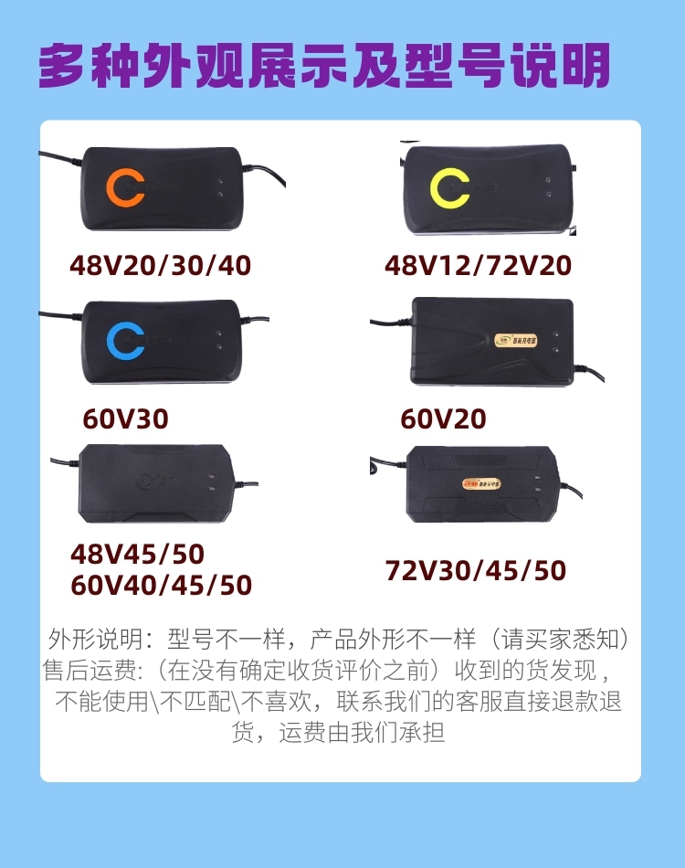 电动车智能充电器48v12ah60伏20脉冲自动断电72V32雅迪电瓶车通用 - 图2