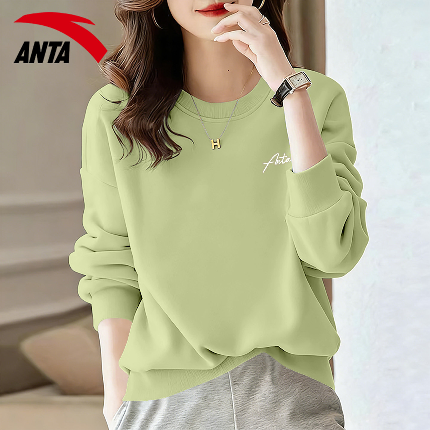 安踏卫衣女2026春季新款透气圆领内搭打底衫简约百搭运动休闲上衣,淘宝优惠券,粉丝福利购,淘宝优惠卷