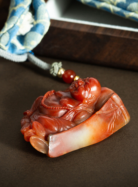 纯手工寿山石弥勒佛吊坠雕件