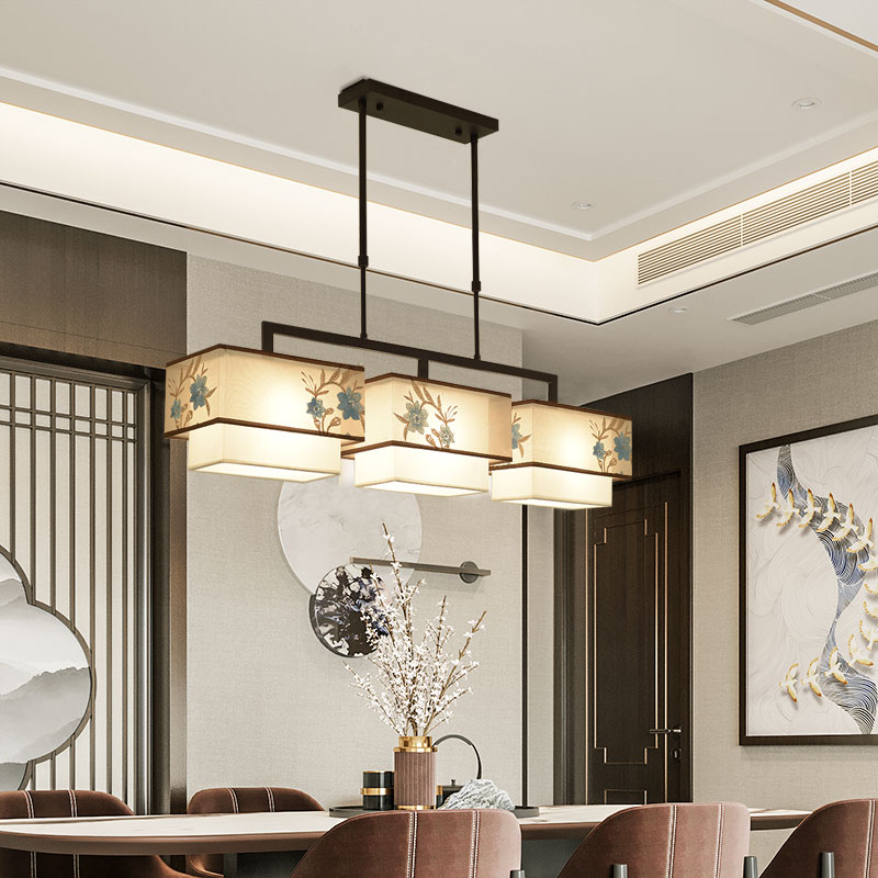 新中式餐厅吊灯长方形三头LED灯具中国风复古禅意书房茶室吧台灯 - 图2