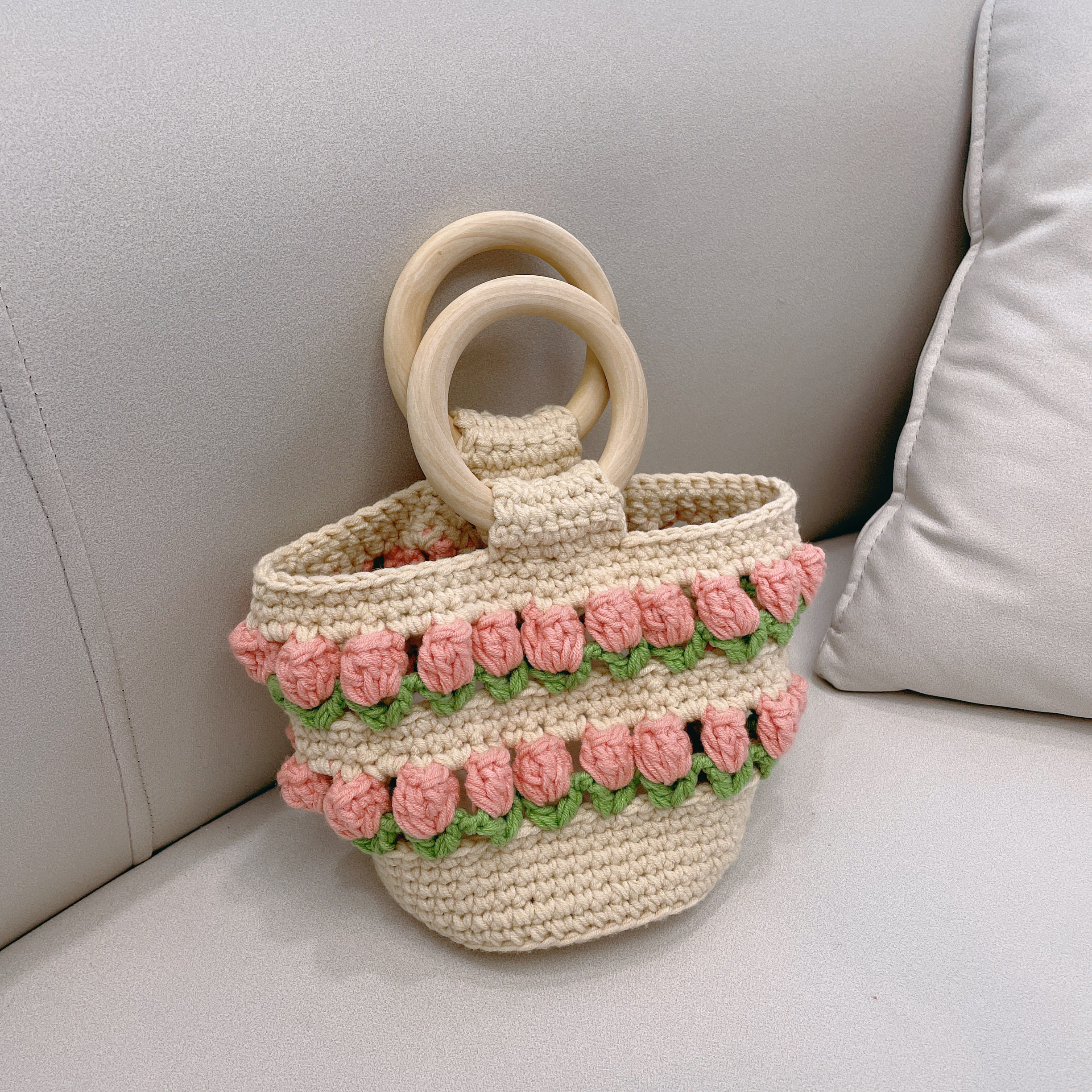 UGALS法式复古花朵郁金香钩针手工编织棉线diy材料包毛线包手提包,淘宝优惠券,粉丝福利购,淘宝优惠卷