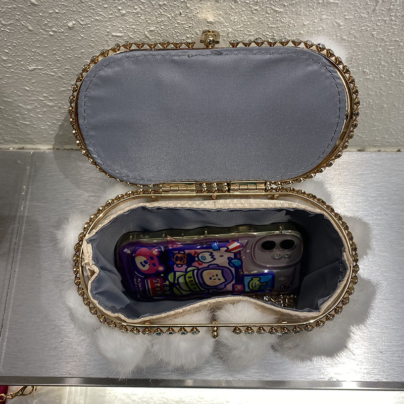 UGALS秋冬毛茸水貂毛绒金属菜篮子水桶宴会鸟笼水钻手拿斜挎包,淘宝优惠券,粉丝福利购,淘宝优惠卷