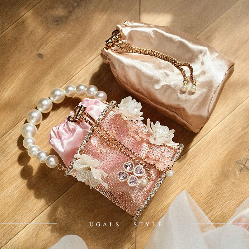 UGALS法式复古珍珠花朵水钻菜篮子鸟笼水桶女宴会名媛斜挎手拿包,淘宝优惠券,粉丝福利购,淘宝优惠卷