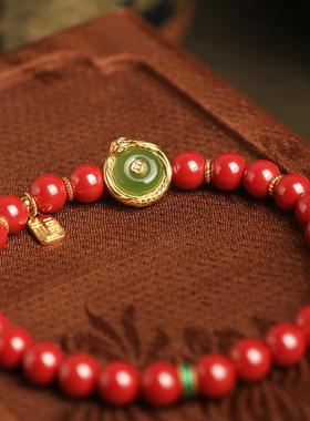 天然朱砂平安扣纯银国风手串正品