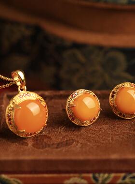 小银匠天然蜜蜡吊坠纯银琥珀项链