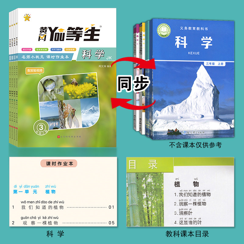 黄冈优等生科学三四五六年级上册下册教科版苏教版人教 小学道德与法治政治人教教材同步测试卷练习册专项训练题小状元课时作业本
