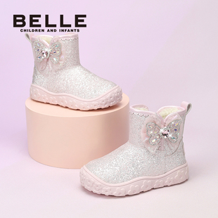 百丽童鞋女童雪地靴儿童加绒