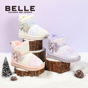 百丽童鞋女童雪地靴2025冬季新款保暖加绒大棉鞋儿童棉靴公主靴子