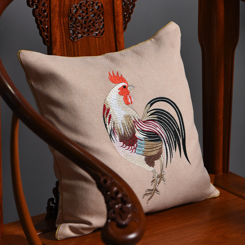 天纵楠木刨花公鸡抱枕靠垫古典客厅沙发床头家居靠垫腰枕原木刨花 - 图1