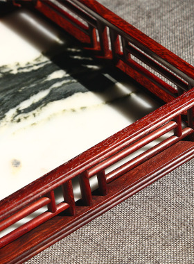 印度小叶紫檀云石茶具摆放托盘