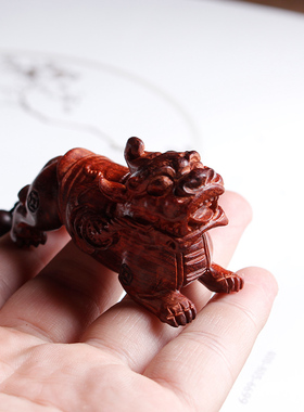 小叶紫檀6.0cm一夜暴富貔貅挂件红木招财挂链吊坠实木汽车挂件