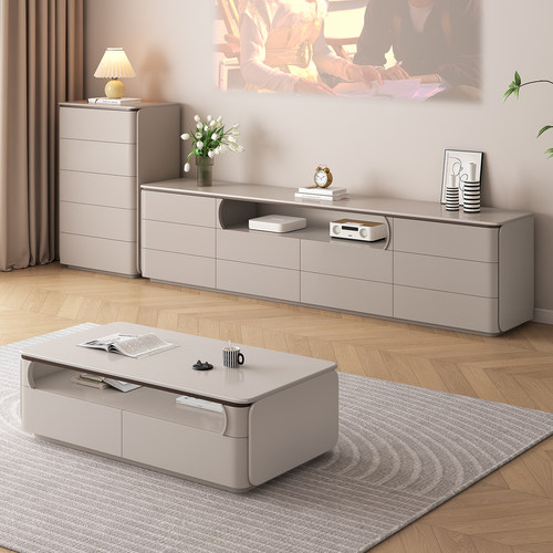 奢石纯实木落地电视柜茶几组合现代简约客厅家用小户型高款三层 - 图1