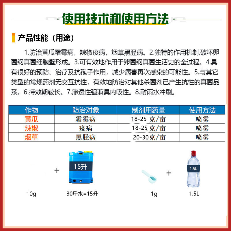 80%烯酰吗啉辣椒黄瓜葡萄烟草霜霉病晚早疫病黑胫病农药杀菌剂 - 图0