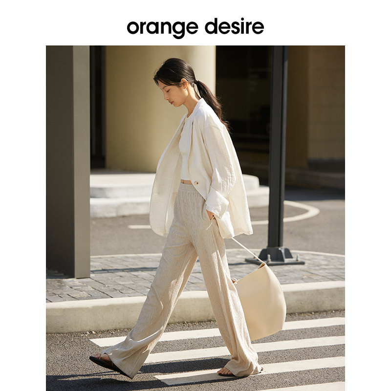 orange desire舒适百搭懒人阔腿针织裤女2024春季新款垂感休闲裤