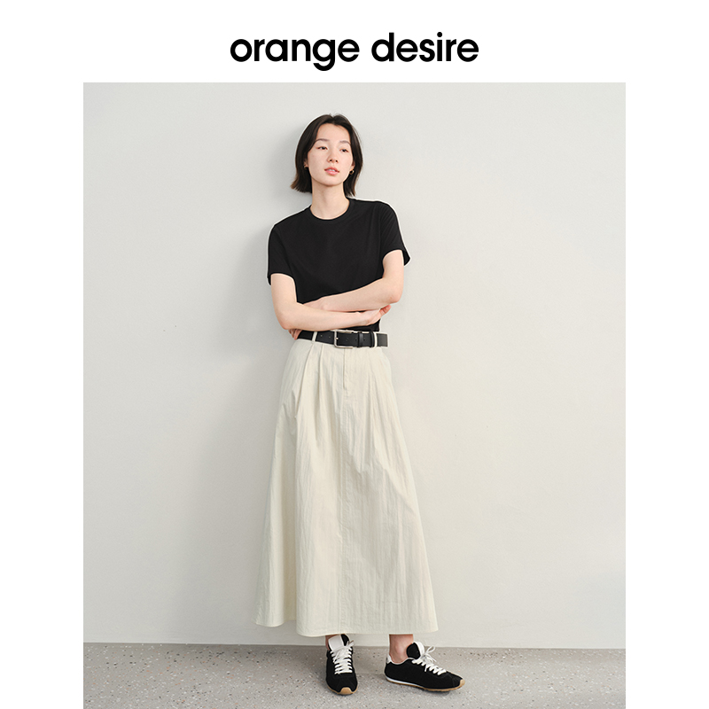 orange desire百搭休闲A字裙半身裙女2024春夏新款裙子复古伞裙 - 图2