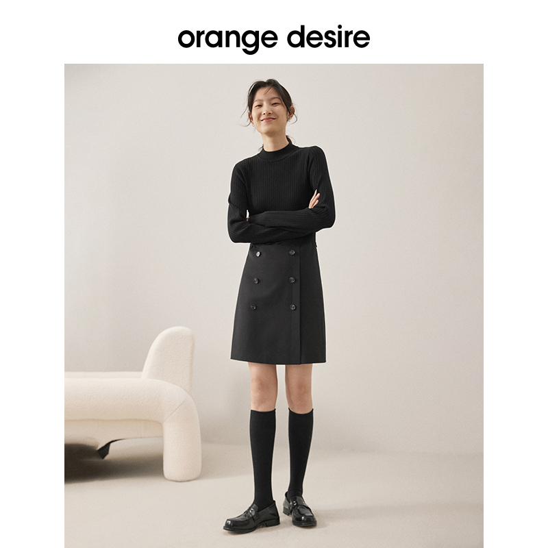 orange desire针织拼接连衣裙女2024春季新款气质长袖裙子小个子 - 图0