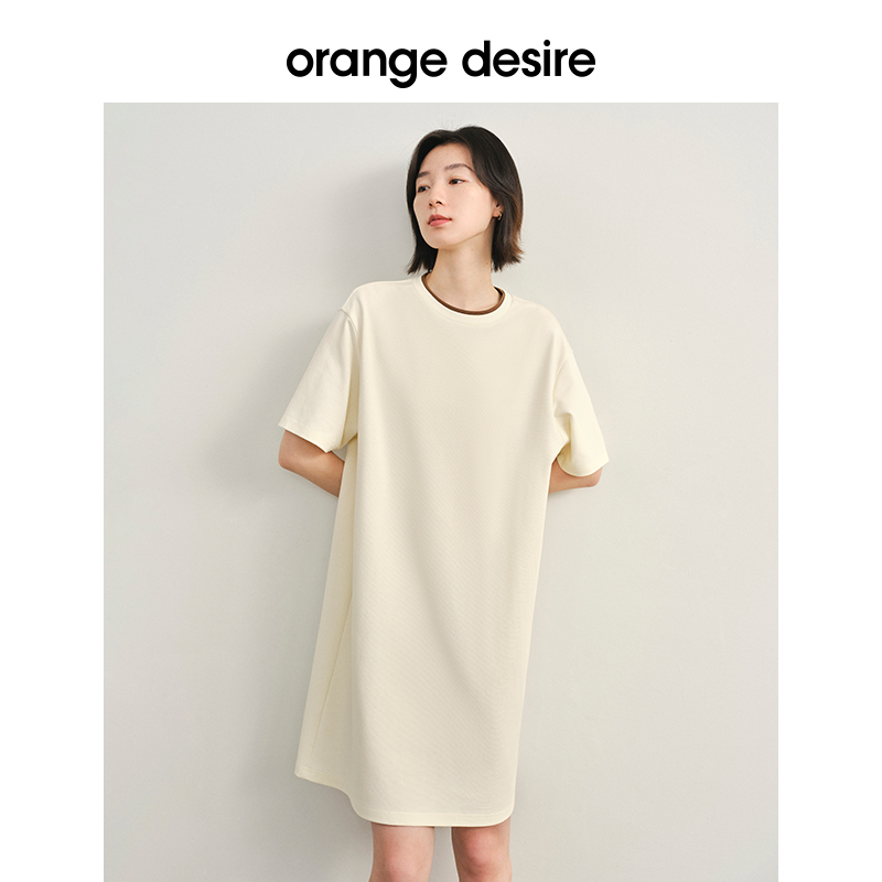 orange desire休闲宽松T恤连衣裙女2024春夏新款百搭裙子直筒裙 - 图0