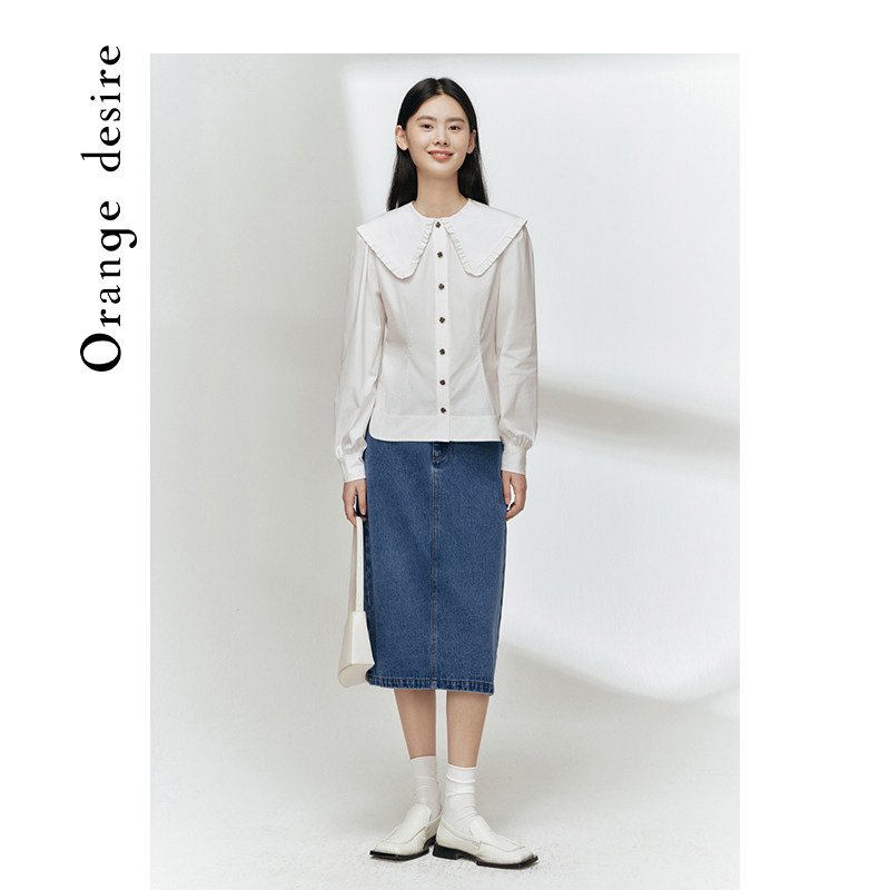 orange desire复古翻领女2022衬衫 orangedesire衬衫