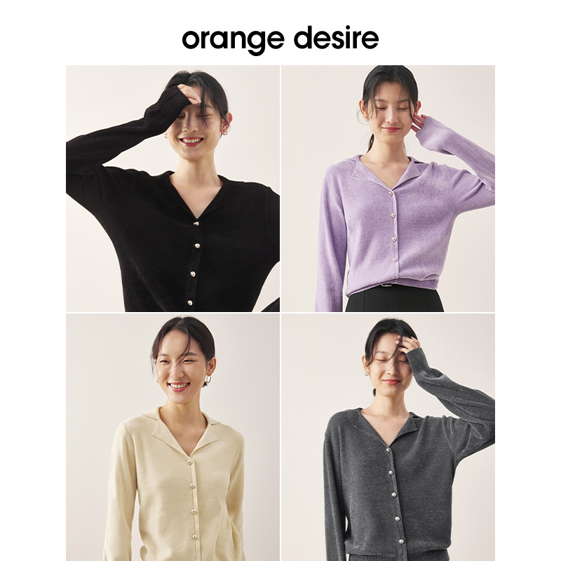 orange desire套头针织衫女气质V领春季新款长袖上衣黑色毛衣 - 图0